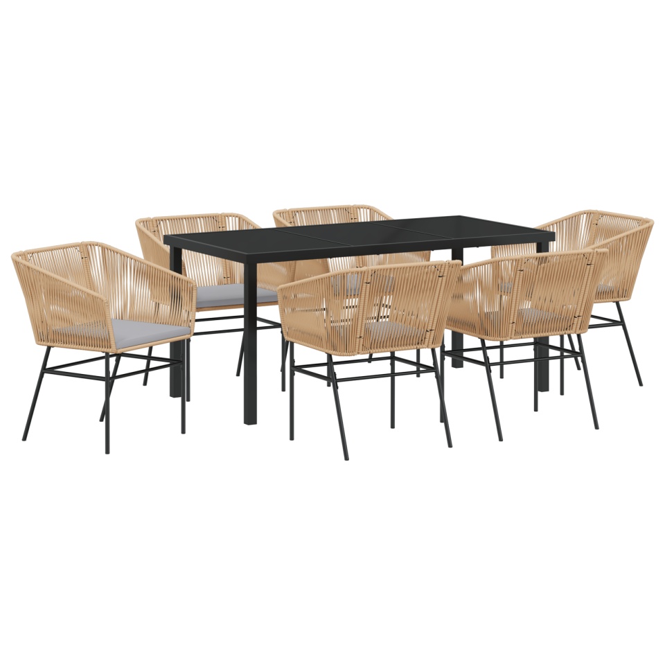 Set de Masă de Grădină cu 7 Piese cu Pernă Maro Rattan Polimer - 1 | YEO