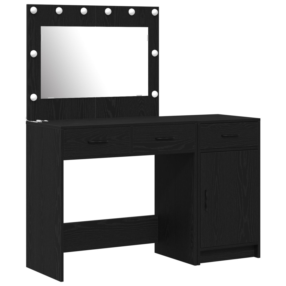 Set de Masă de Toaletă 2 Piese cu LED Negru din Lemn Ingineresc - 1 | YEO