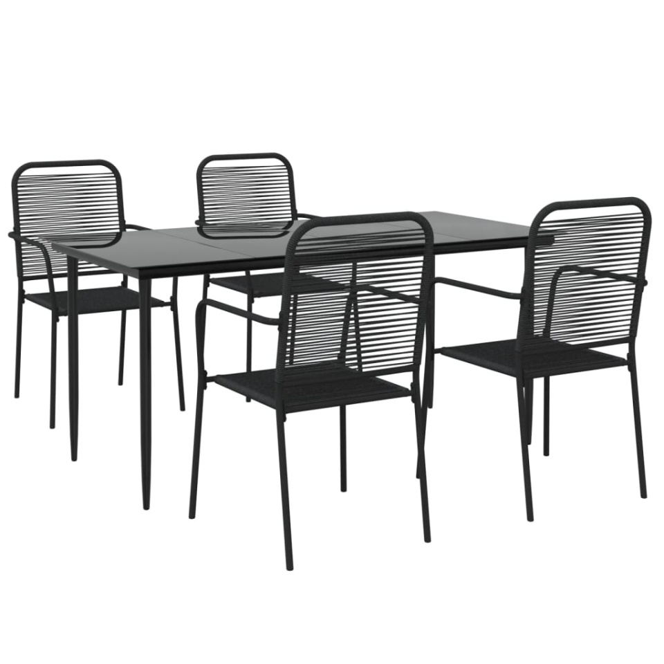 Set de masă grădină, 5 piese, frânghie neagră din bumbac & oțel - 2 | YEO