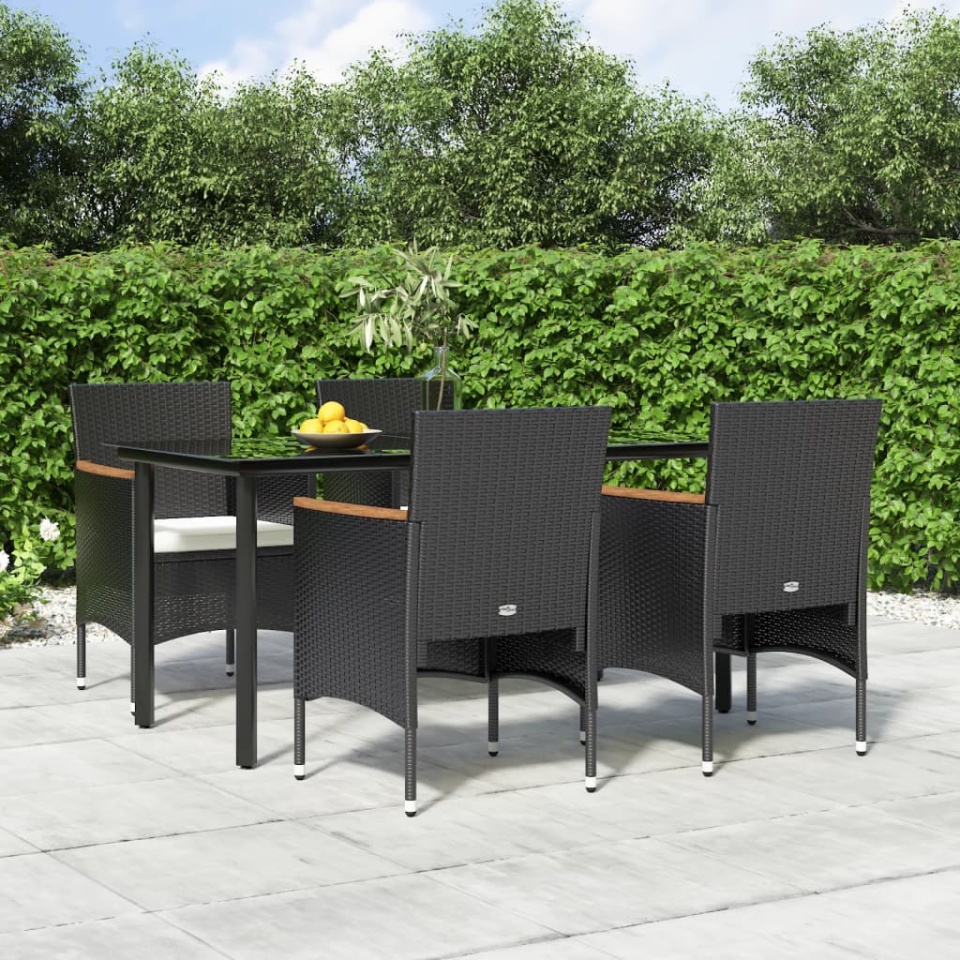 Set de masă pentru grădină, 5 piese, cu perne, negru