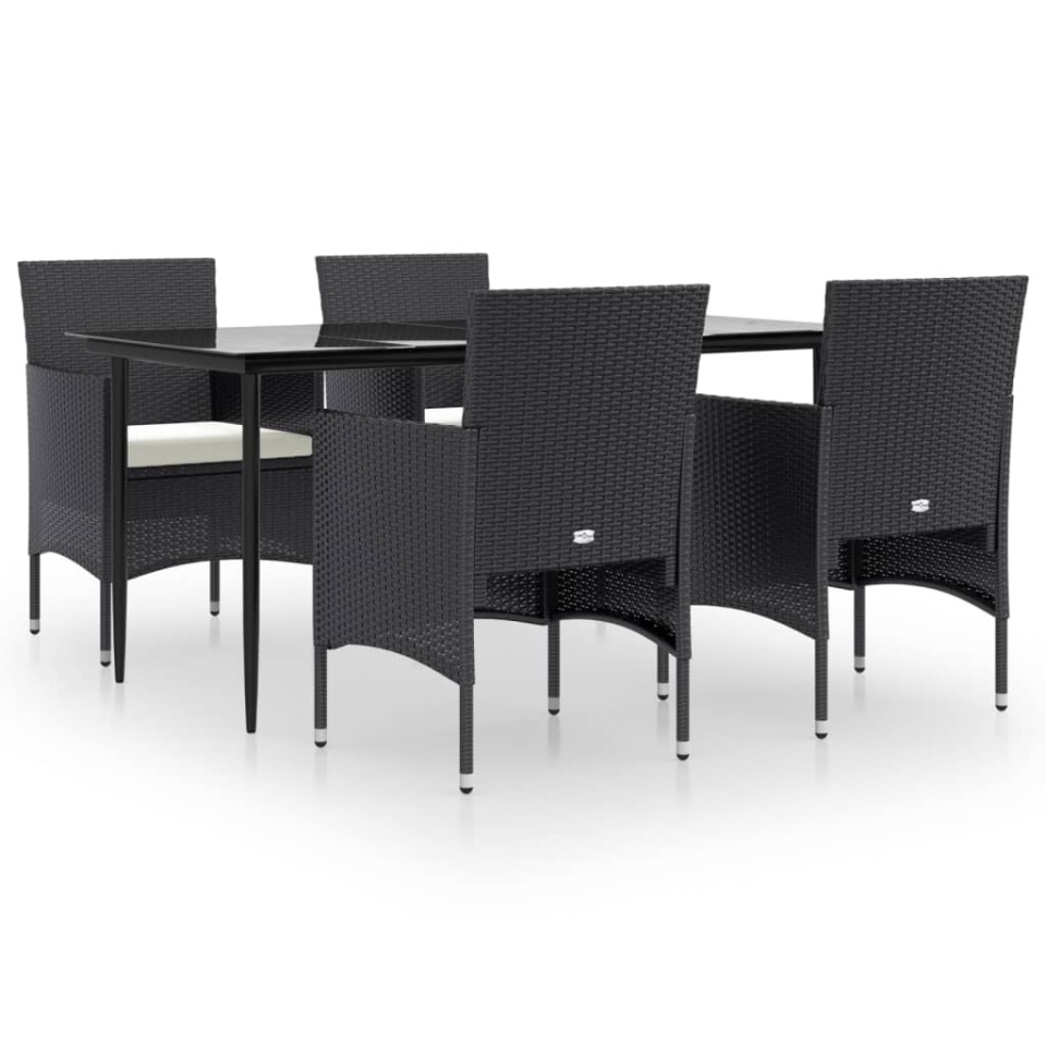 Set de masă pentru grădină, 5 piese, cu perne, negru - 1 | YEO