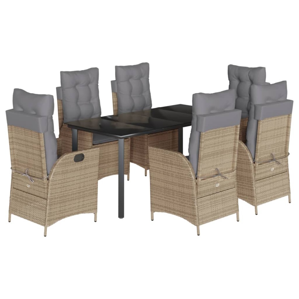 Set de masă pentru grădină, 7 piese, cu perne, bej, poliratan - 1 | YEO