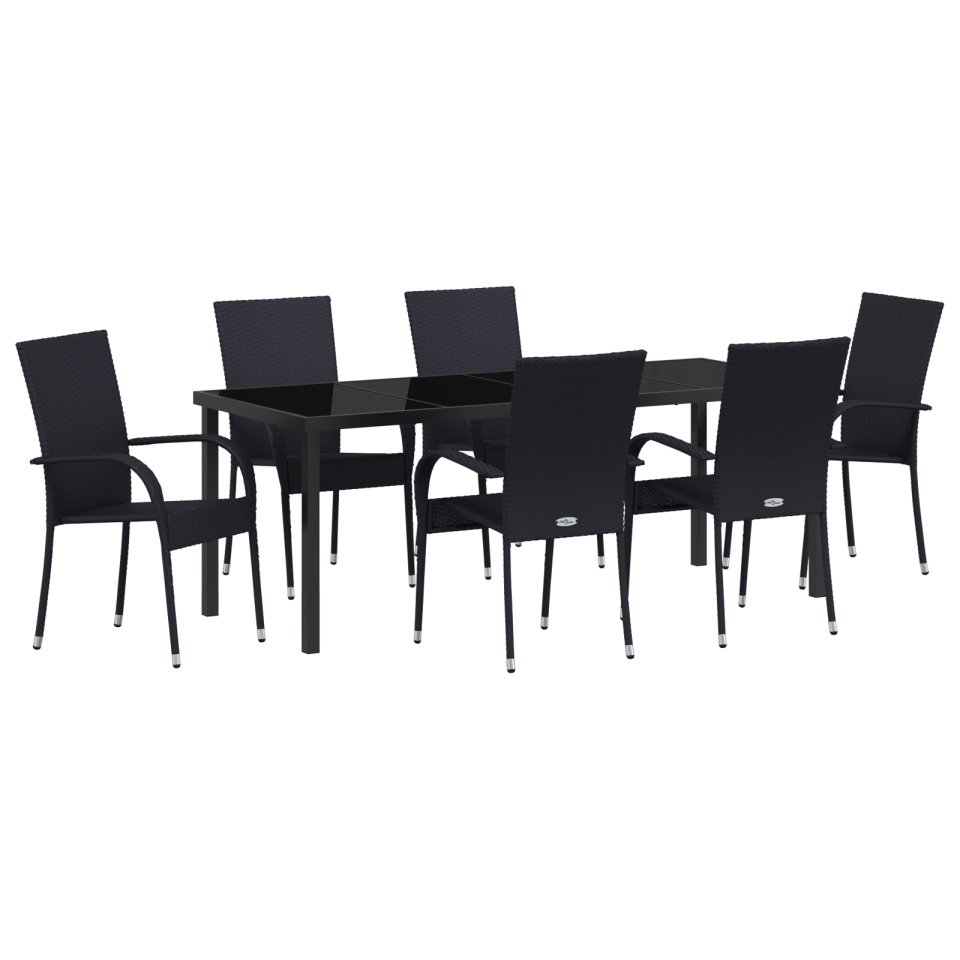 Set de masă pentru grădină 7 piese Poliratan negru - 1 | YEO