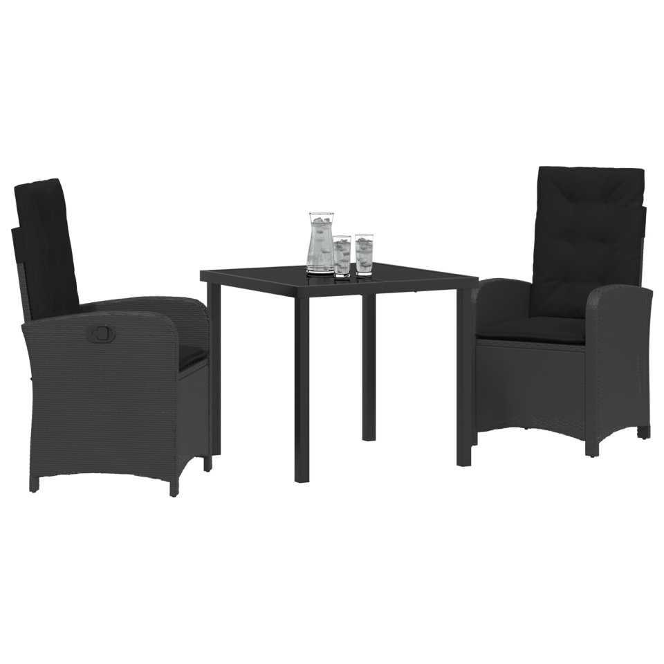 Set de Masă pentru Grădină cu 3 Piese, Negru, Ratan Polimer - 2 | YEO
