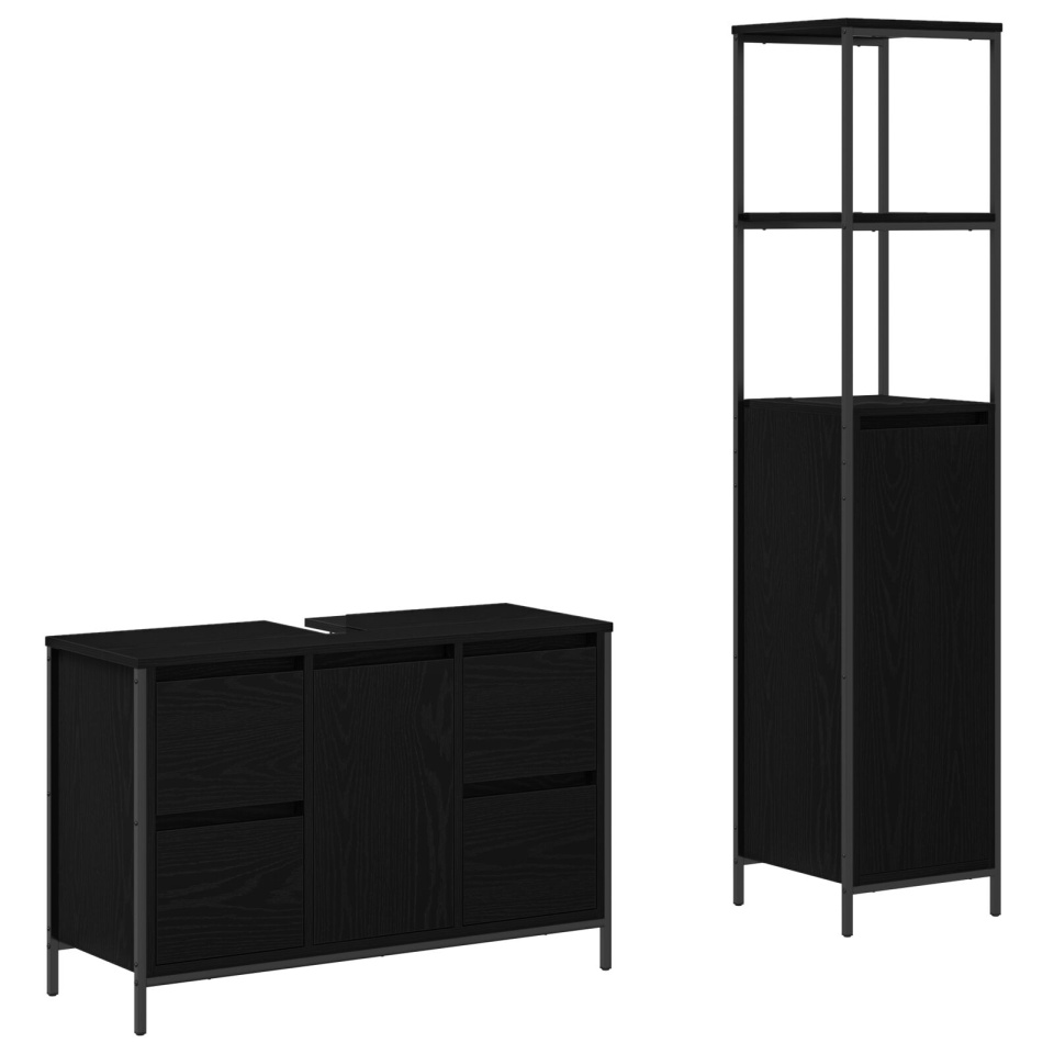 Set de mobilier pentru baie 2 piese din lemn ingineresc, stejar negru - 1 | YEO