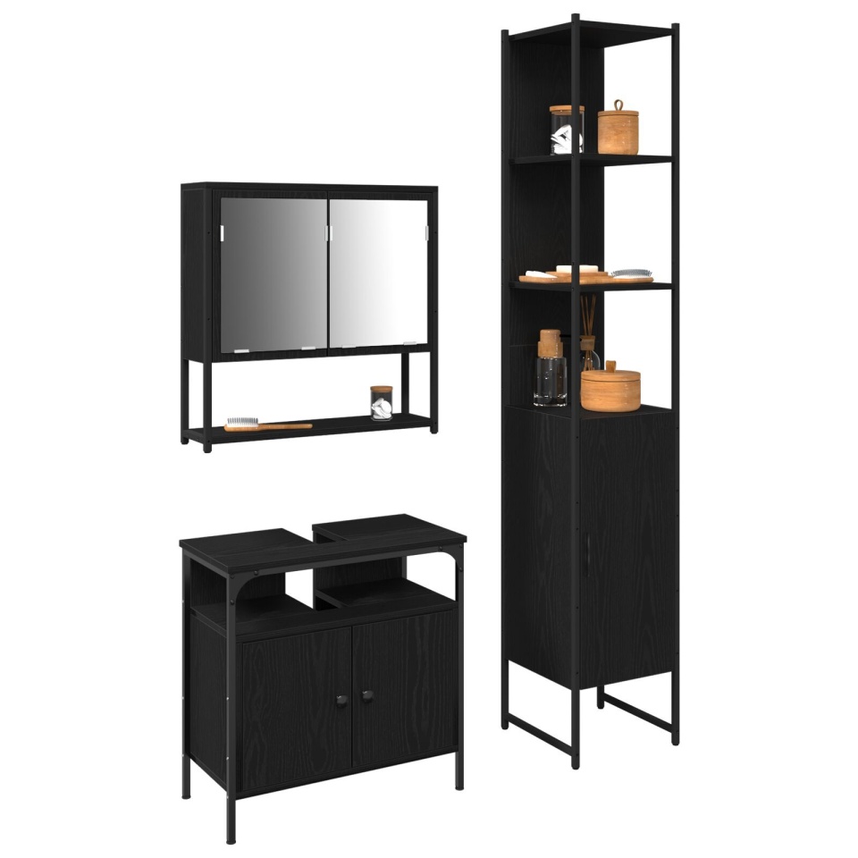 Set de Mobilier pentru Baie 3 Piese Negru Stejar Lemn Stratificat - 2 | YEO