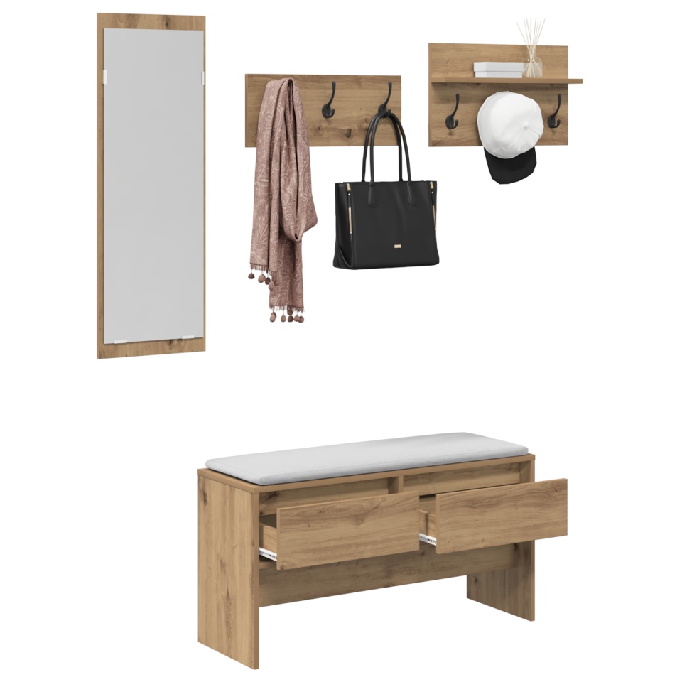Set de mobilier pentru hol format din 4 piese din lemn de stejar - 2 | YEO