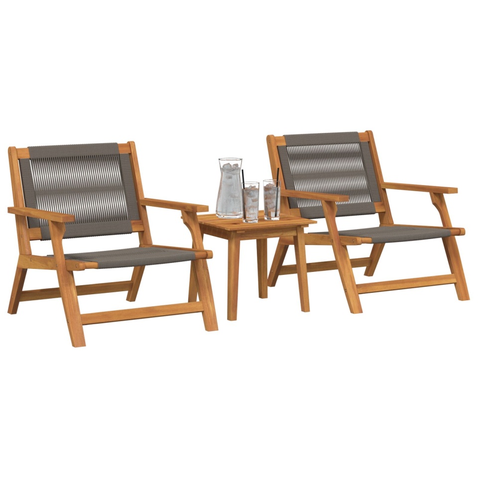 Set de scaune de grădină cu masă, 3 piese, gri, din lemn solid de acacia - 2 | YEO