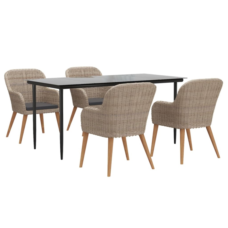 Set de servit masa pentru grădină, 5 piese, cu perne, maro - 2 | YEO