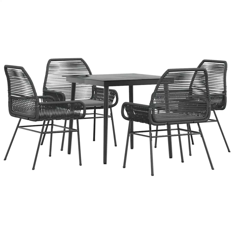 Set de sufragerie de grădină 5 piese neagră Sticlă Poly Rattan - 1 | YEO
