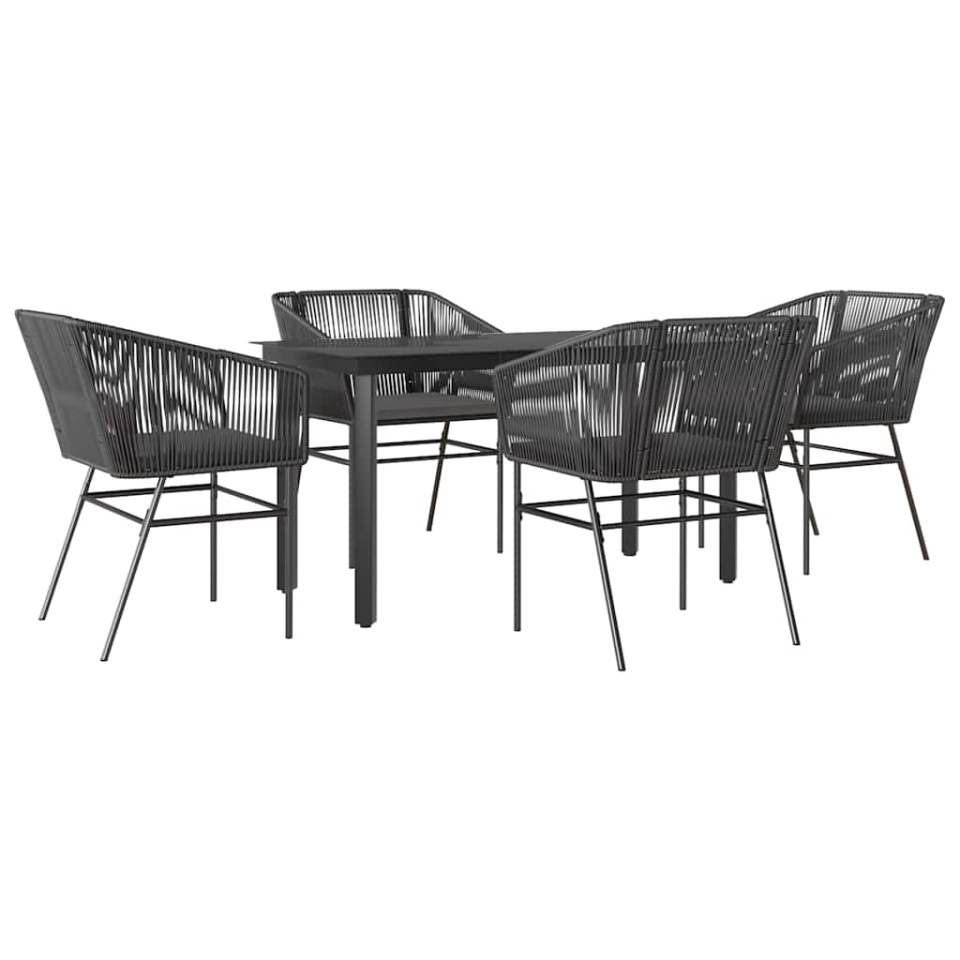 Set de sufragerie de grădină 5 piese neagră Sticlă Poly Rattan - 1 | YEO