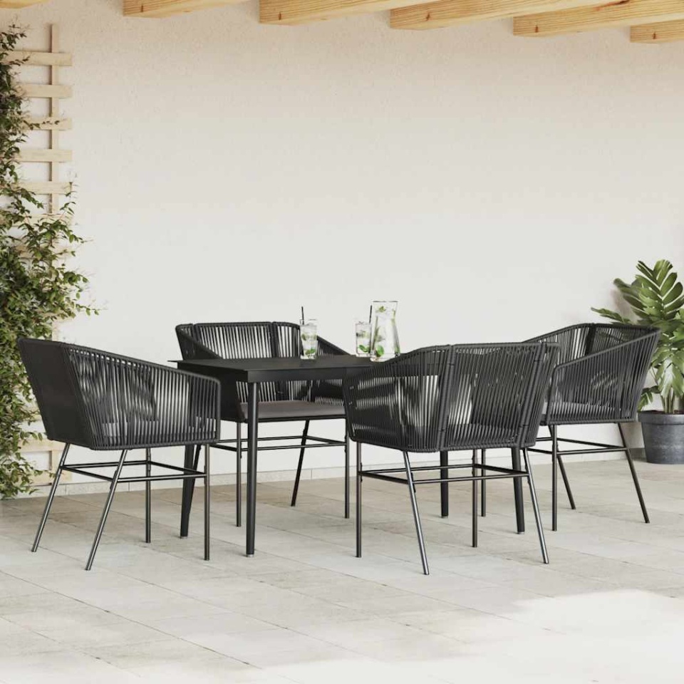 Set de sufragerie de grădină 5 piese neagră Sticlă Poly Rattan - 2 | YEO