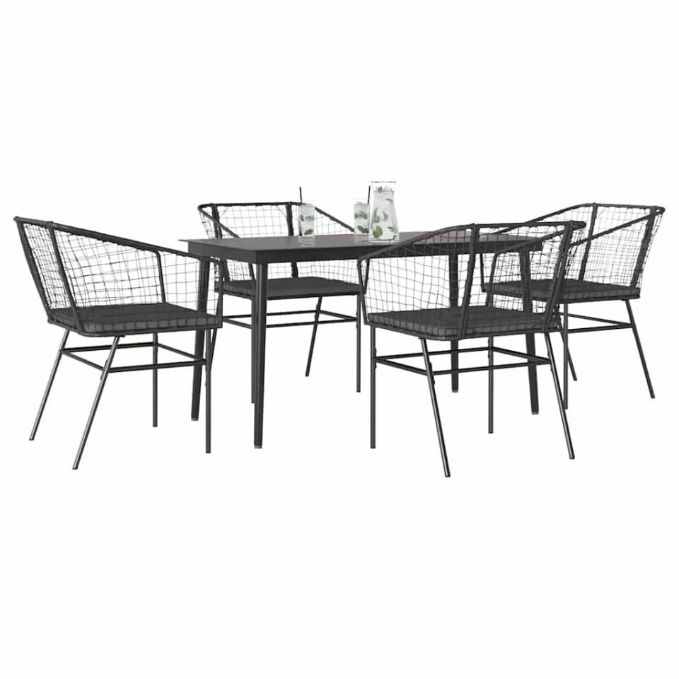 Set de sufragerie de grădină 5 piese neagră Sticlă Poly Rattan