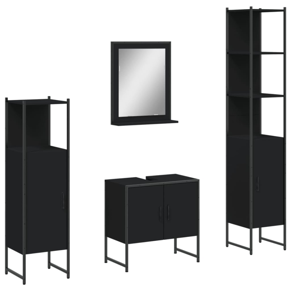 Set dulapuri de baie, 4 piese, negru, lemn prelucrat - 1 | YEO