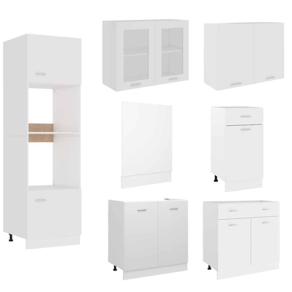 Set dulapuri de bucătărie, 7 piese, alb, lemn prelucrat - 3 | YEO