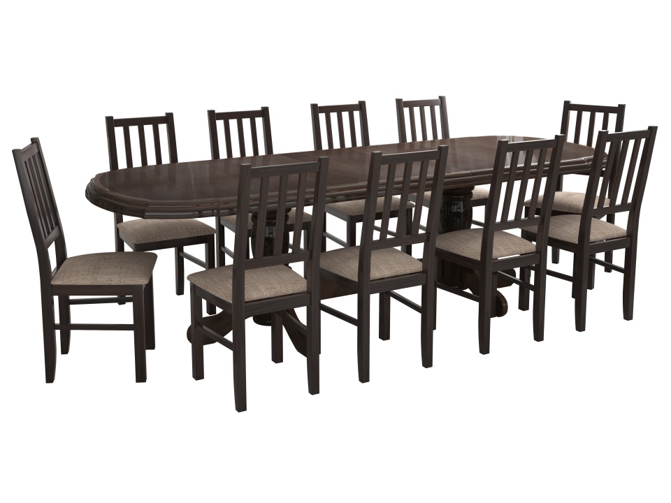 Set masa extensibila jork 200x250 cm, lemn masiv wenge, cu 10 scaune tapitate stofa maro, s-38 W2 - 2 | YEO