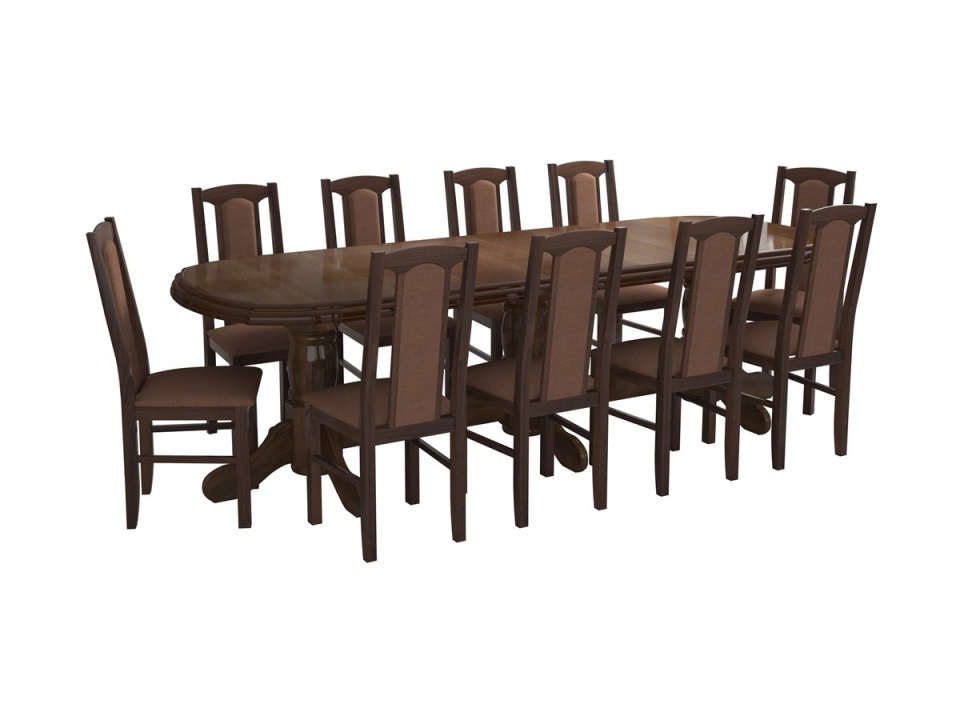 Set masa extensibila jork 250-300x100 cm, lemn masiv nuc, cu 12 scaune tapitate stofa maro, s-37 O15 - 3 | YEO