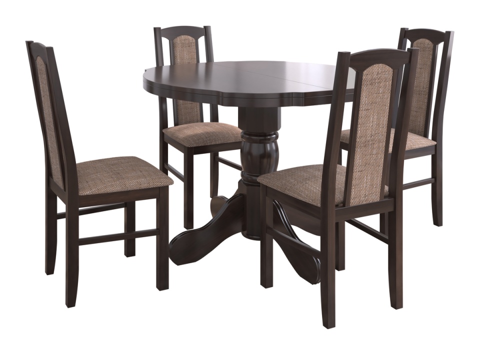 Set masa extensibila Kan 100x135 cm, lemn masiv, culoare wenge, blat din mdf cu 4 scaune tapitate S-37 Boss7 w2, stofa - 1 | YEO