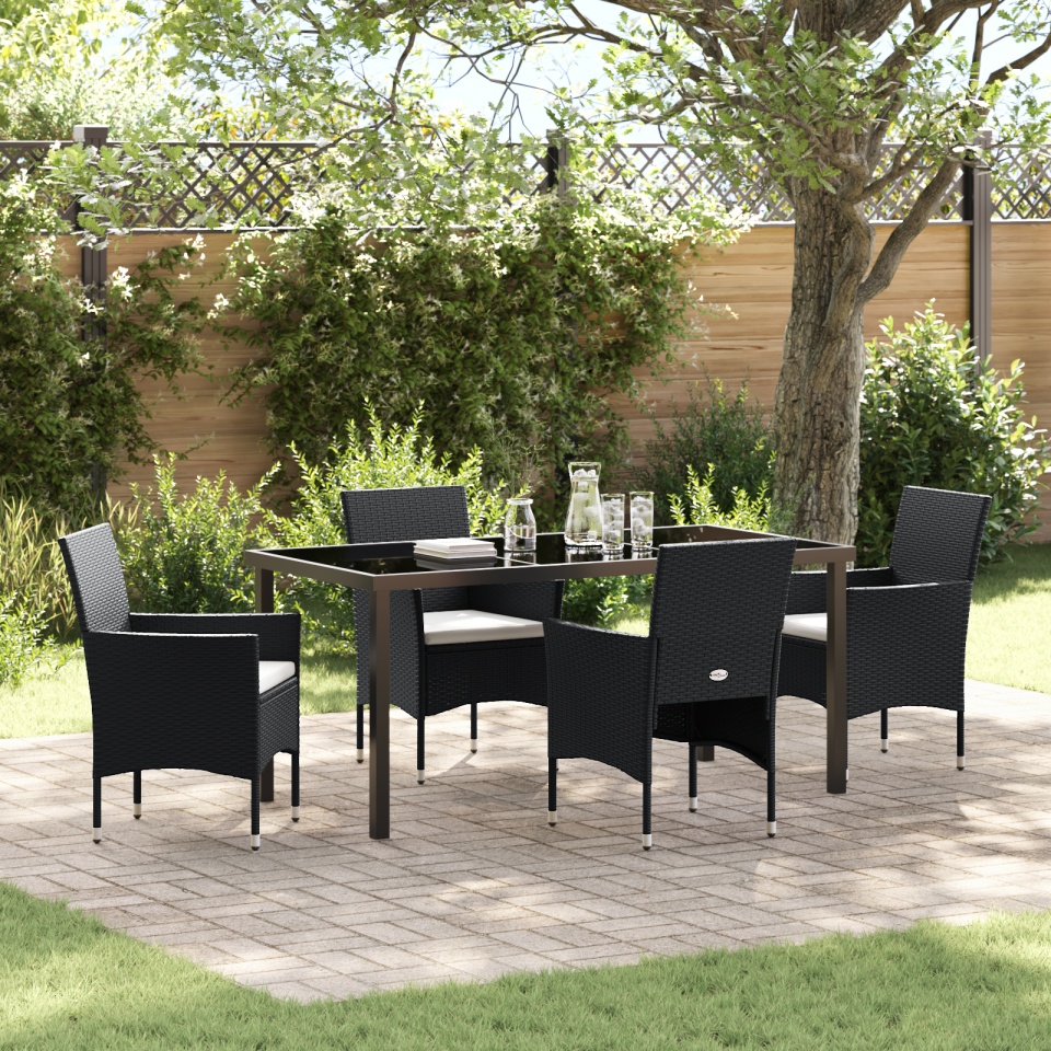Set masă grădină 5 Piese Negru Rattan Poli