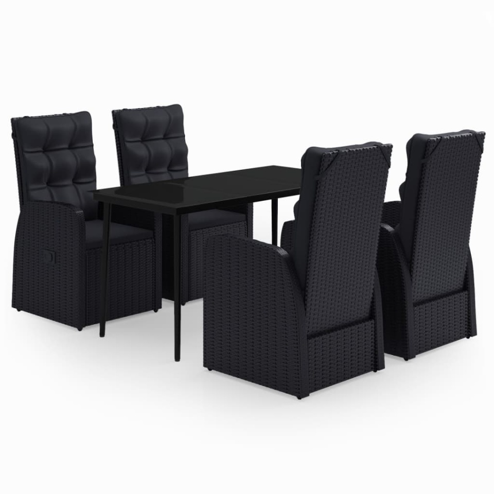 Set masă pentru grădină, 5 piese, cu perne, negru - 1 | YEO
