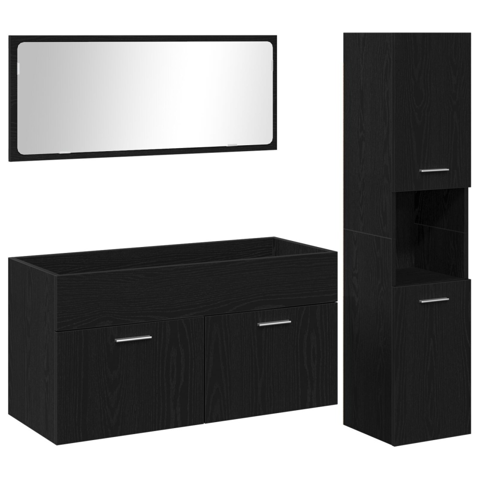 Set mobilă baie 3 piese din stejar negru, lemn ingineresc - 1 | YEO