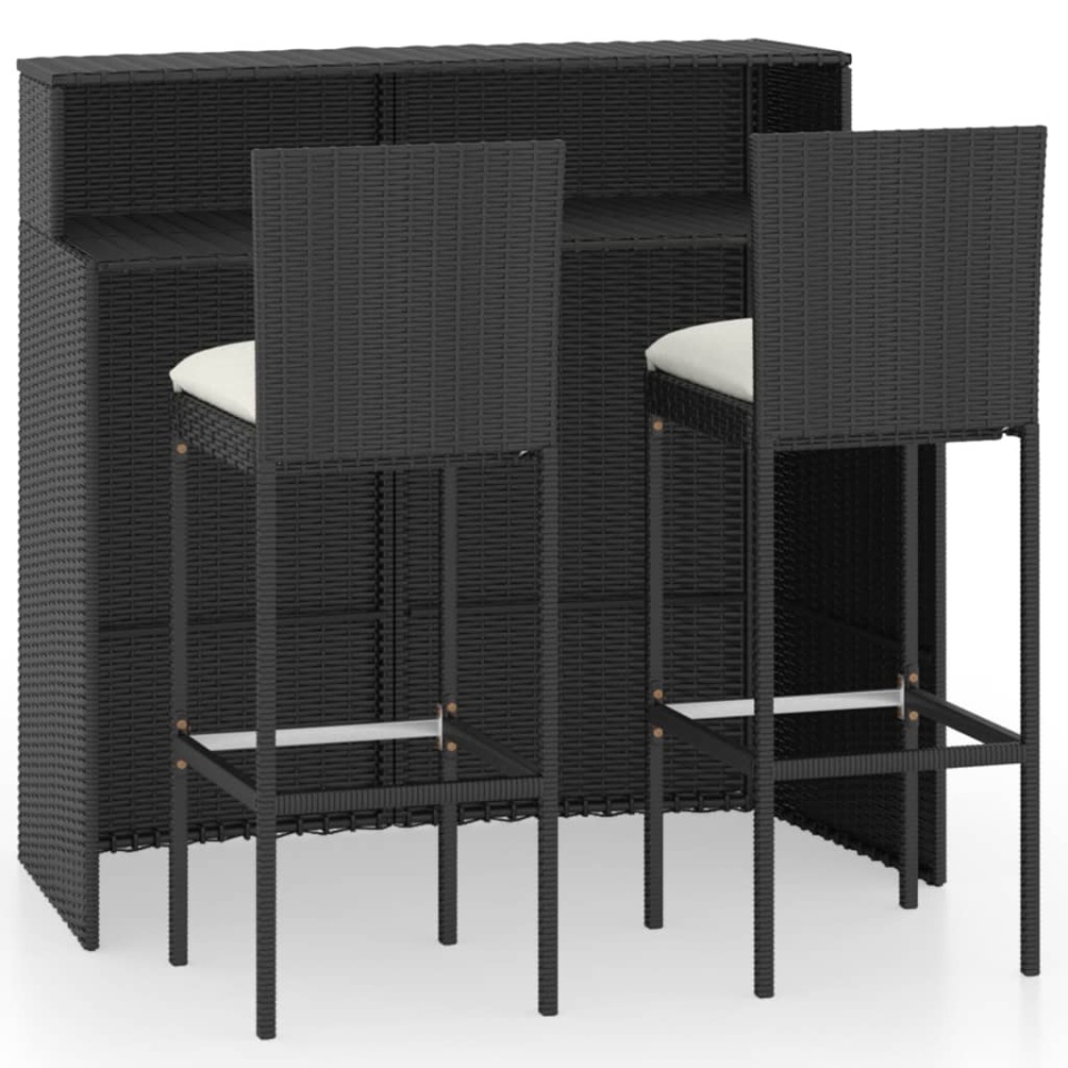 Set mobilier bar de grădină cu perne, 3 piese, negru - 1 | YEO