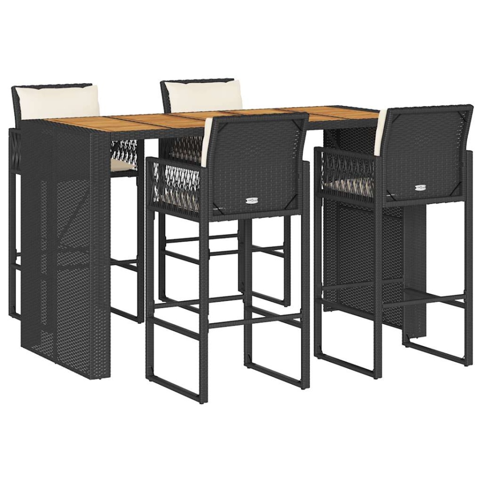 Set mobilier bar de grădină cu perne, 5 piese, negru, poliratan - 1 | YEO