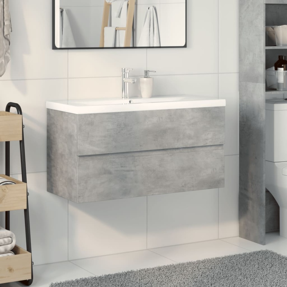Set mobilier de baie, 2 piese, gri beton, lemn compozit - 2 | YEO