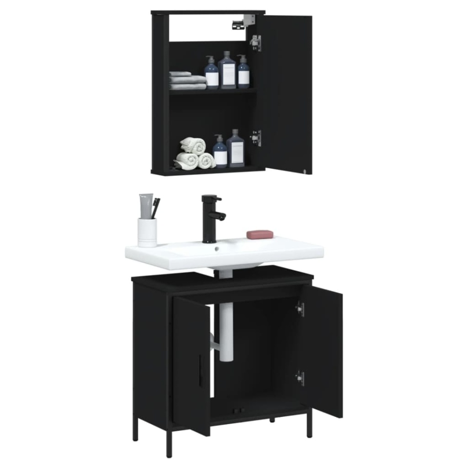 Set mobilier de baie, 2 piese, negru, lemn compozit - 3 | YEO