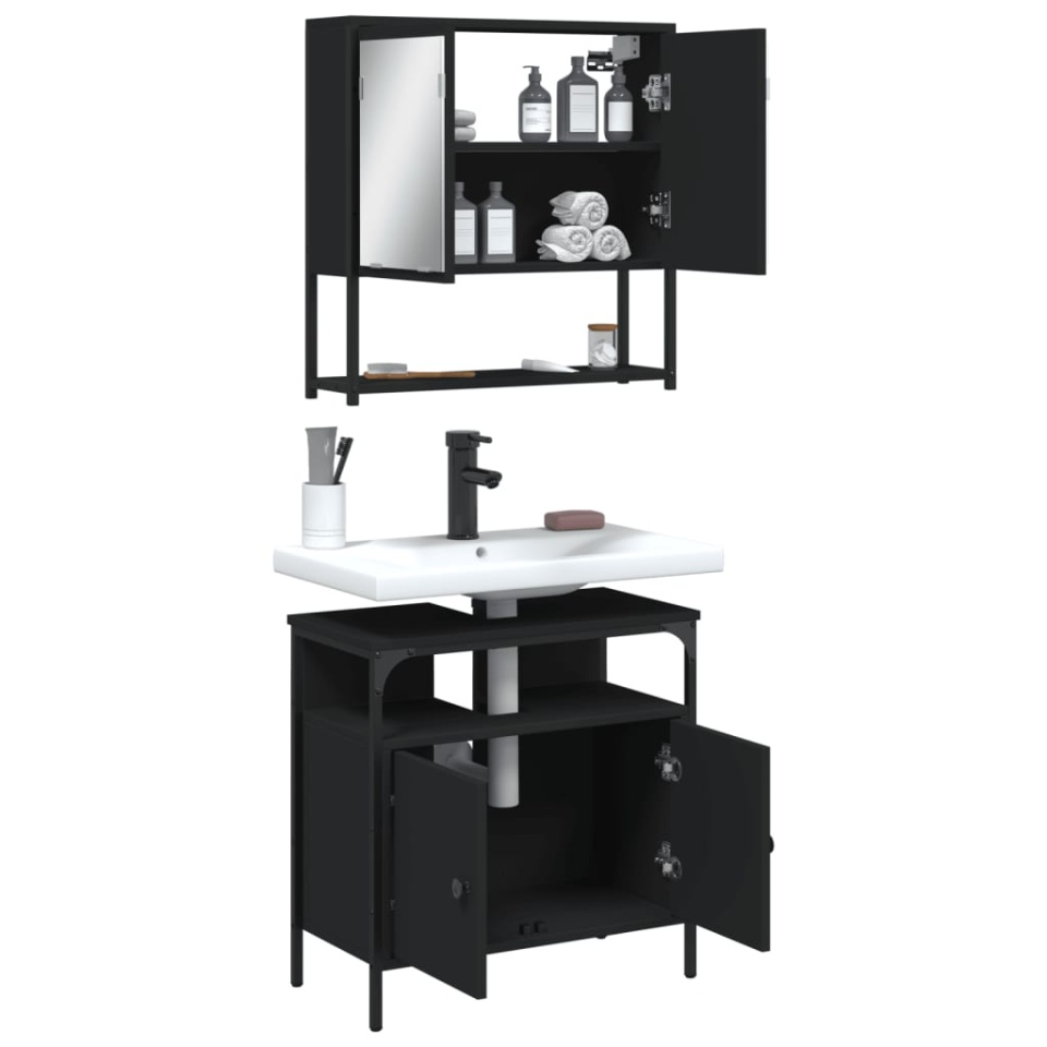 Set mobilier de baie, 2 piese, negru, lemn compozit - 3 | YEO