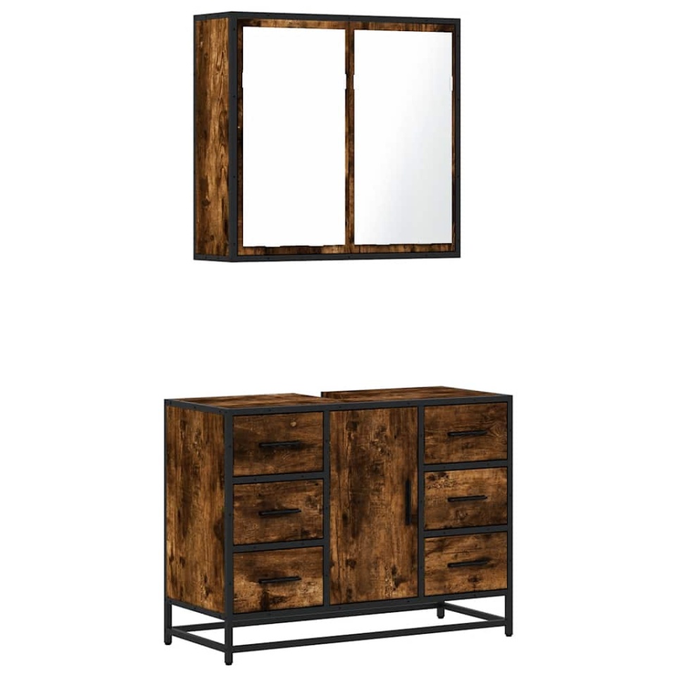 Set mobilier de baie, 2 piese, stejar fumuriu, lemn prelucrat - 1 | YEO