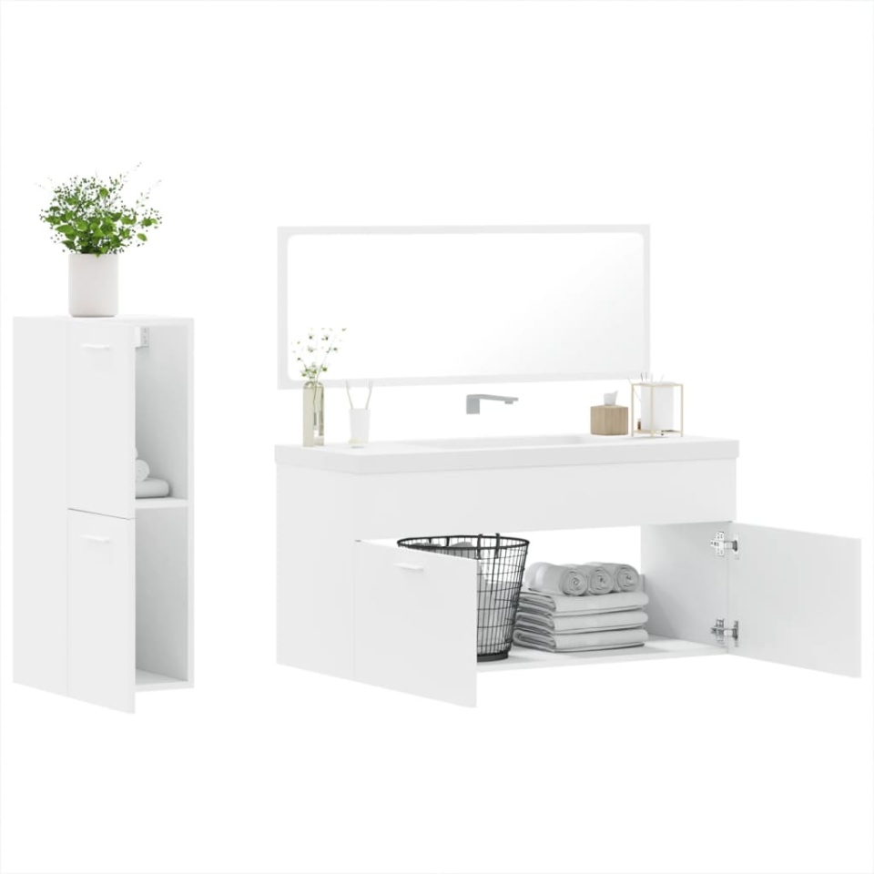 Set mobilier de baie, 3 piese, alb, lemn compozit - 3 | YEO