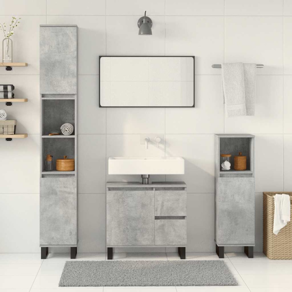 Set mobilier de baie, 3 piese, gri beton, lemn compozit - 2 | YEO