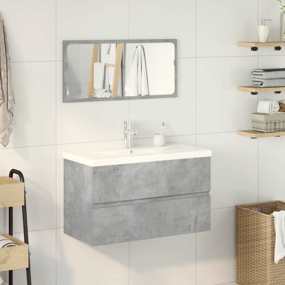 Set mobilier de baie, 3 piese, gri beton, lemn compozit - 2 | YEO