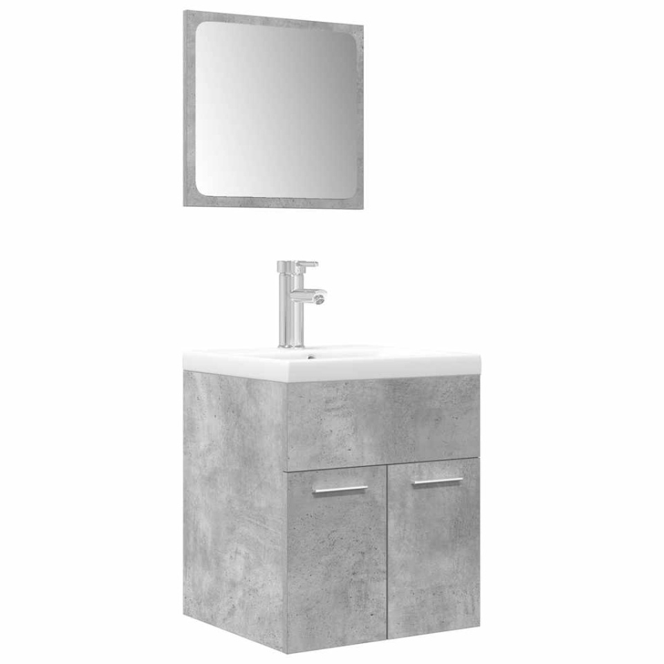 Set mobilier de baie, 3 piese, gri beton, lemn compozit - 1 | YEO