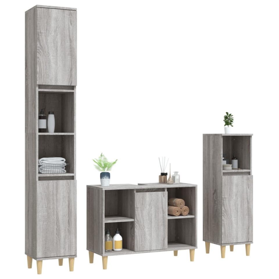Set mobilier de baie, 3 piese, gri sonoma, lemn prelucrat - 2 | YEO