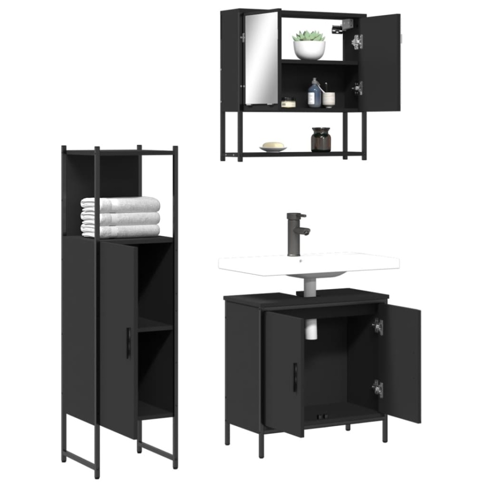 Set mobilier de baie, 3 piese, negru, lemn compozit - 3 | YEO