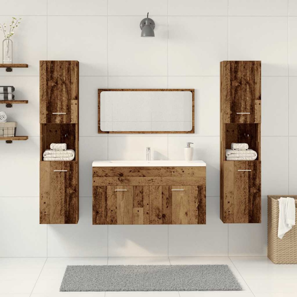 Set mobilier de baie, 4 piese, lemn vechi, lemn prelucrat - 2 | YEO