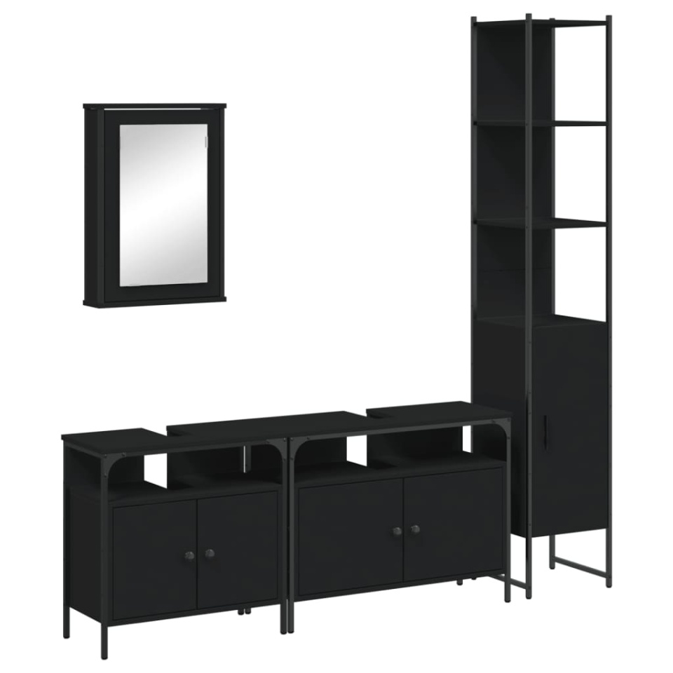 Set mobilier de baie, 4 piese, negru, lemn prelucrat - 1 | YEO