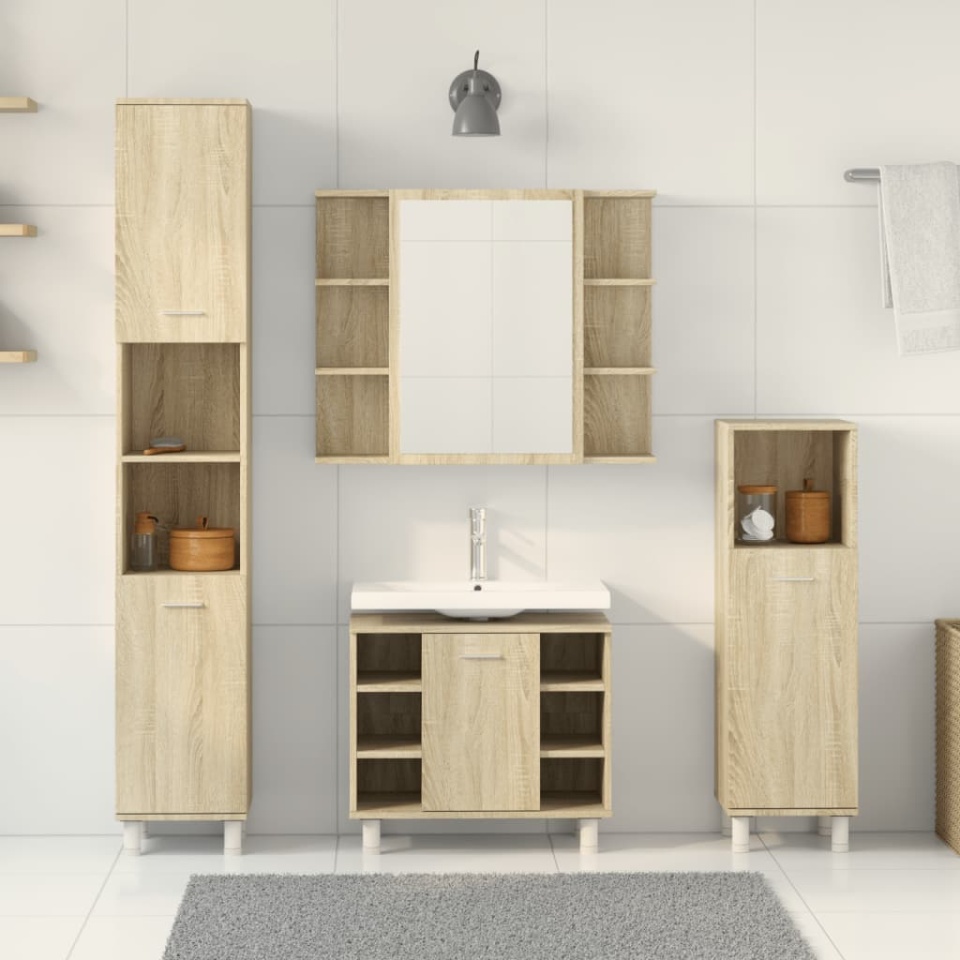 Set mobilier de baie, 4 piese, stejar sonoma, lemn prelucrat - 2 | YEO