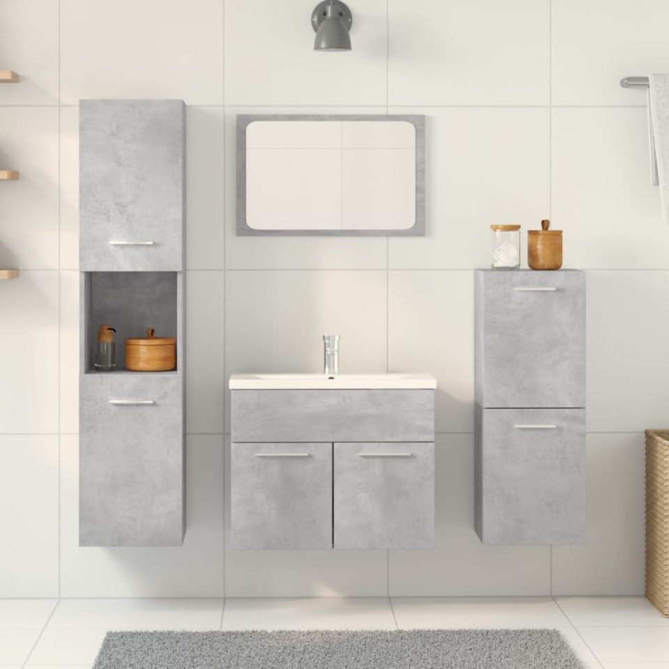 Set mobilier de baie, 5 piese, gri beton, lemn prelucrat - 2 | YEO