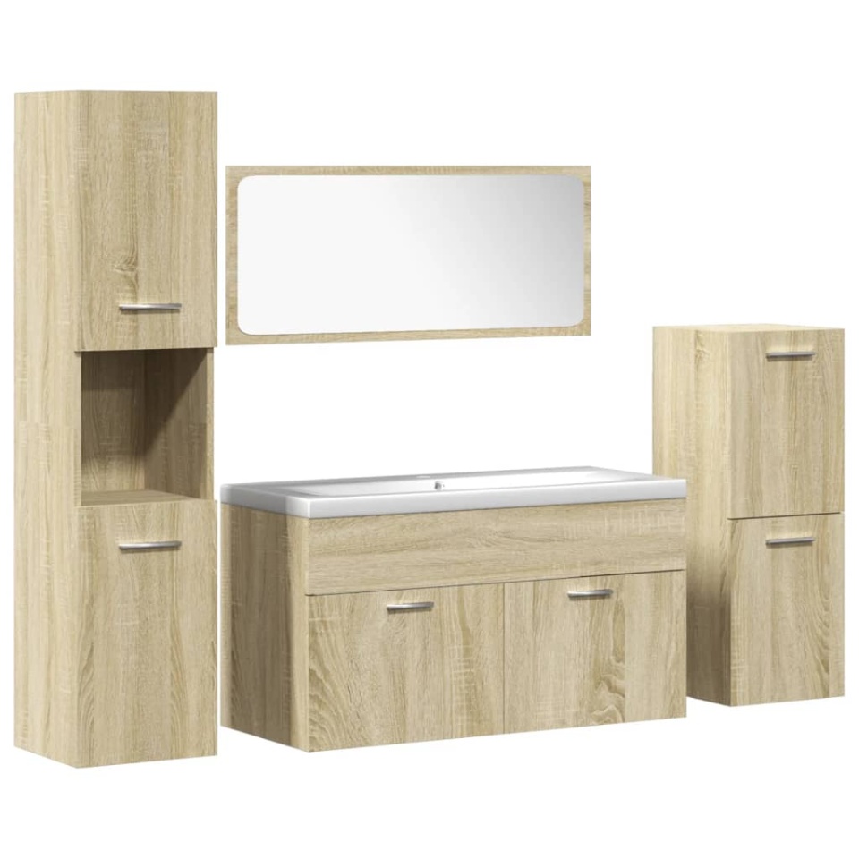 Set mobilier de baie, 5 piese, stejar sonoma, lemn prelucrat - 1 | YEO