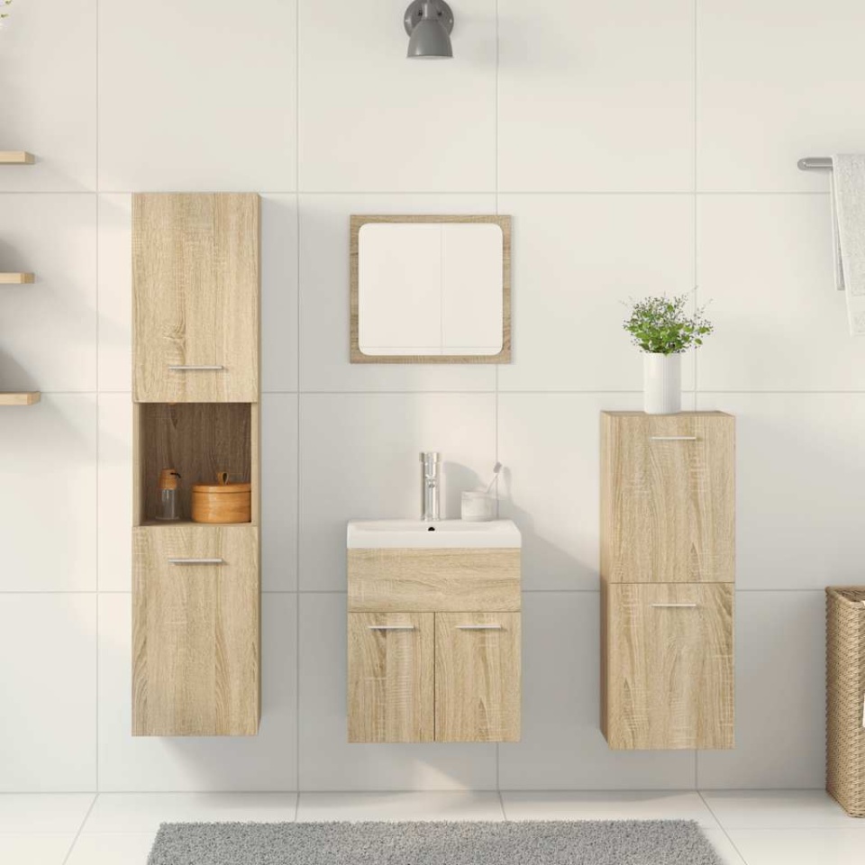 Set mobilier de baie, 5 piese, stejar sonoma, lemn prelucrat - 2 | YEO