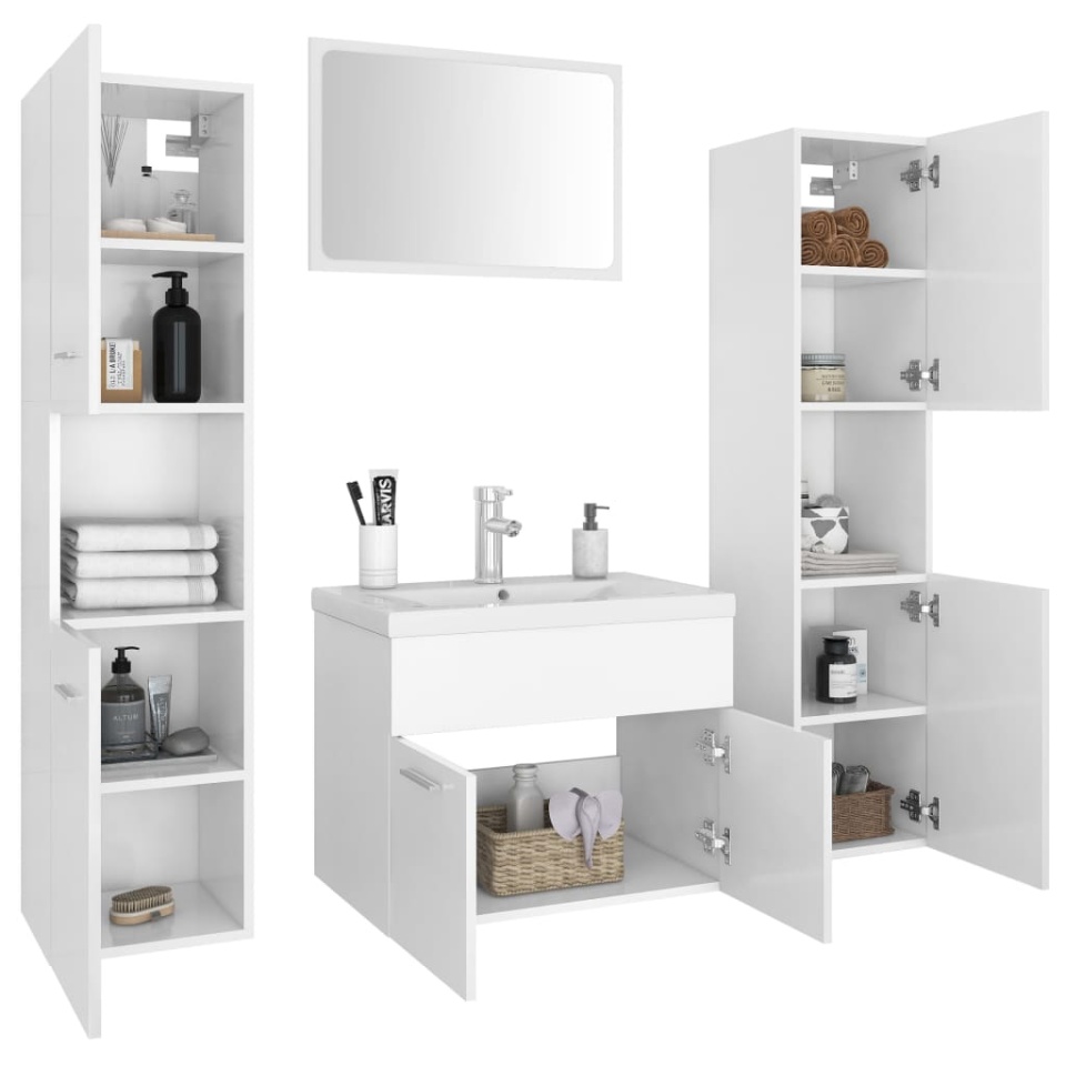 Set mobilier de baie, alb, lemn prelucrat - 2 | YEO