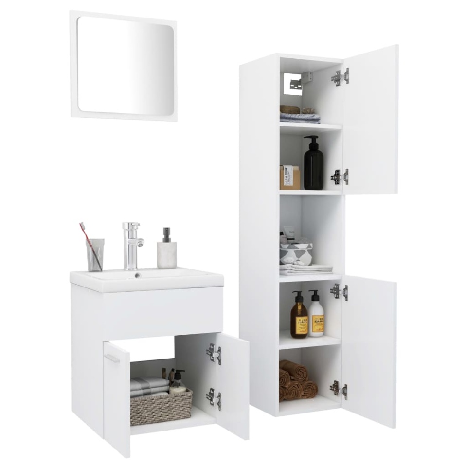 Set mobilier de baie, alb, lemn prelucrat - 2 | YEO