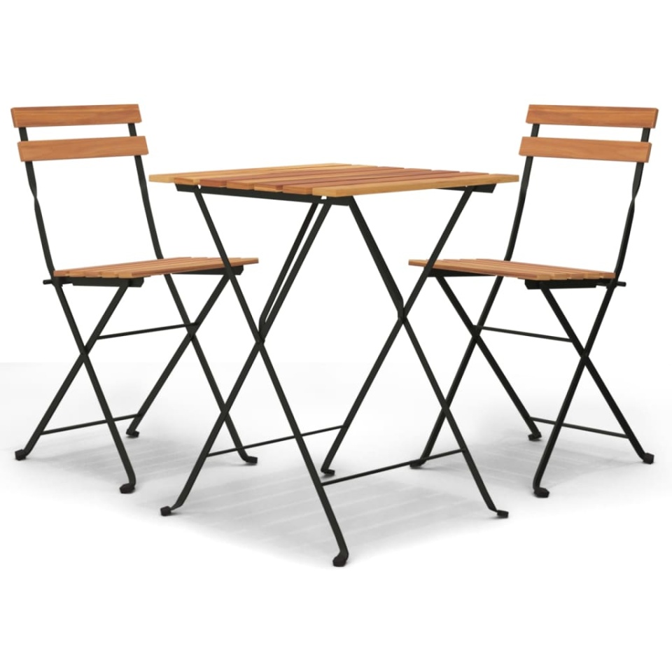 Set mobilier de bistro pliabil, 3 piese, lemn masiv tec și oțel - 1 | YEO