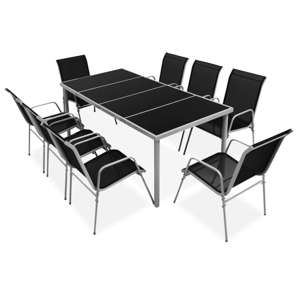 Set mobilier de exterior, 9 piese, negru, oțel