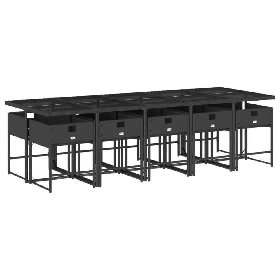 Set mobilier de exterior cu perne, 11 piese, negru, poliratan - 2 | YEO