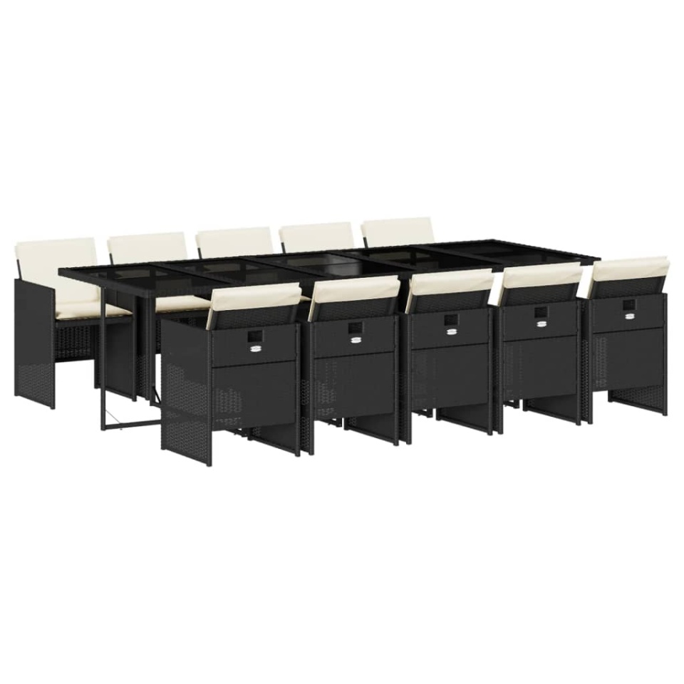 Set mobilier de exterior cu perne, 11 piese, negru, poliratan - 1 | YEO