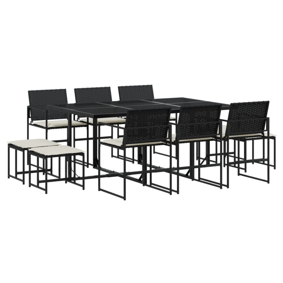 Set mobilier de exterior cu perne, 11 piese, negru, poliratan - 1 | YEO